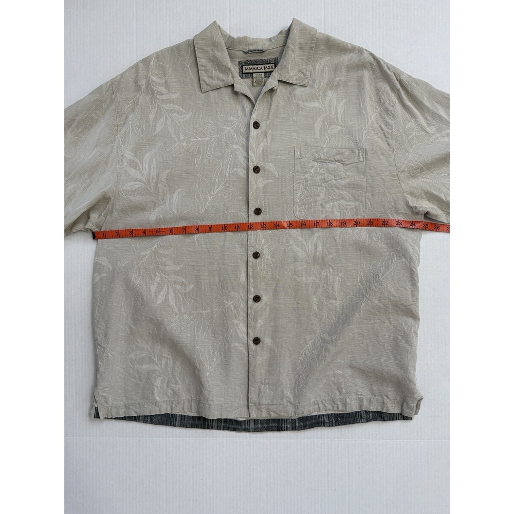 Jamaica Jaxx 100% Silk Jacquard Camp Shirt XL Beige Tropical Resort Aloha - Picture 7 of 9